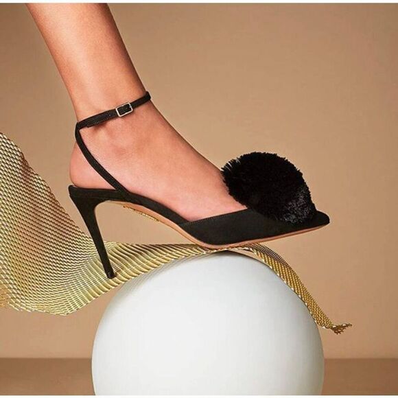 AQUAZZURA Black Powder Puff Suade Sling Back Sandal Size EU 37 - Picture 10 of 10